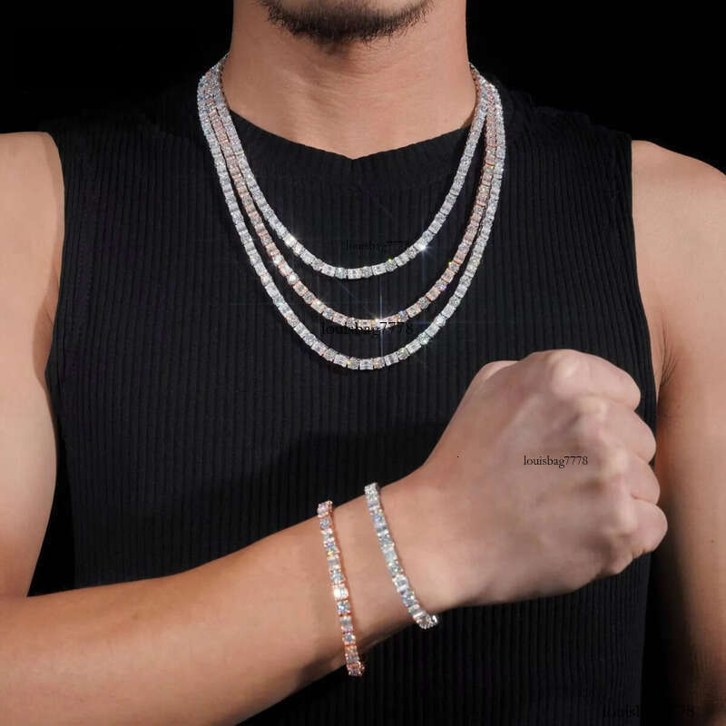 Trendy Sterling Sier Chain Jewelry GRA Certificated Emerald Cut Moissanite Tennis Necklace Men Women