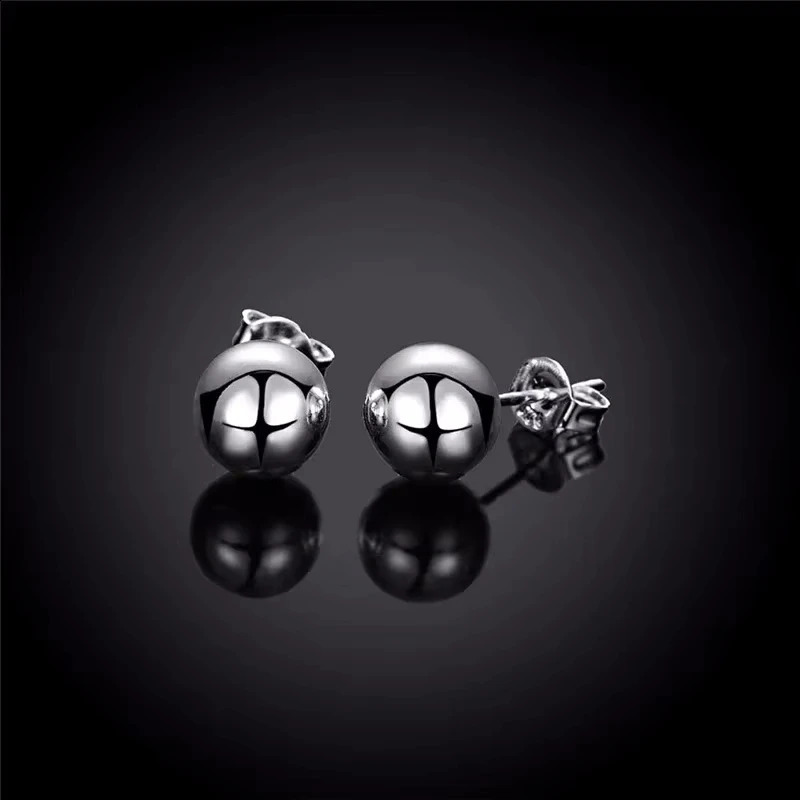 925 Sterling Silver 810mm Round Smooth Solid Bead Ball Stud Earrings For Women Wedding Engagement Party Jewelry 260129