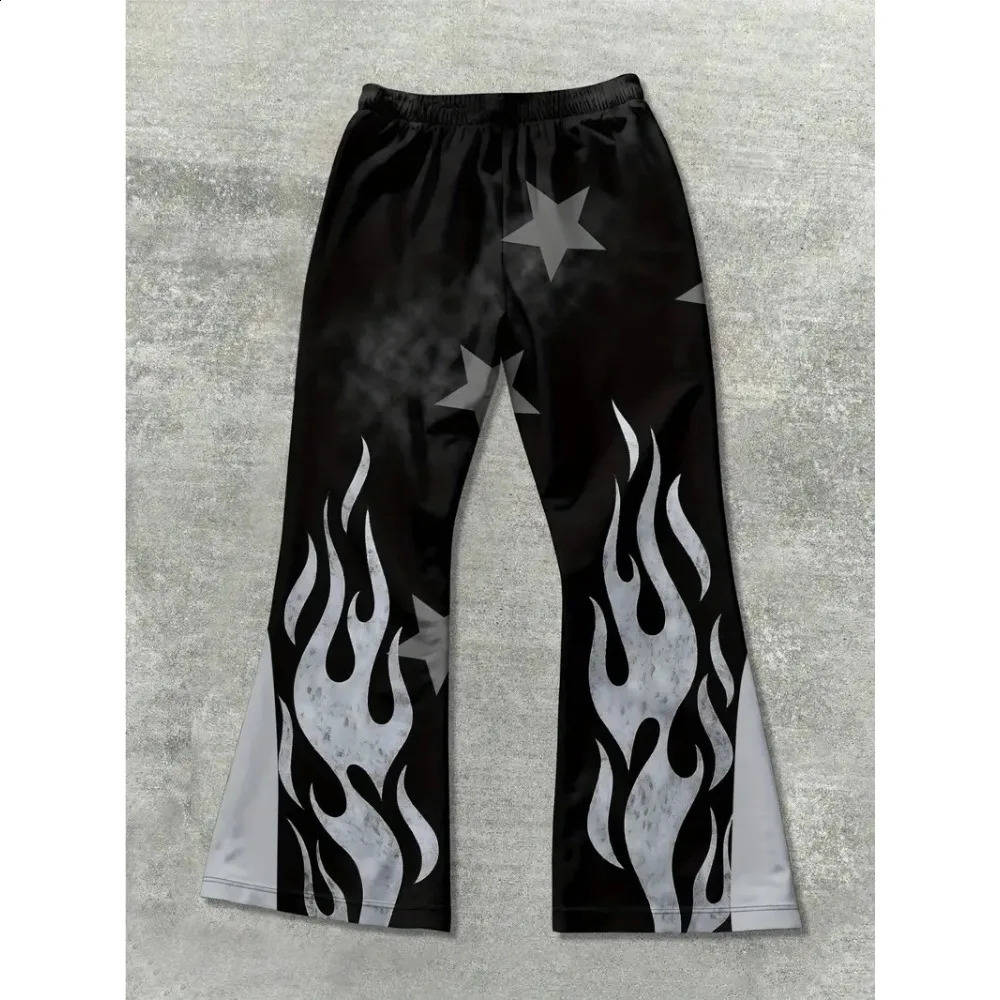 Mens Casual Street Style Trendy Cross Print Fashionable Slightly Flared Black and White Color-Block Sweatpants Men Pants 260209