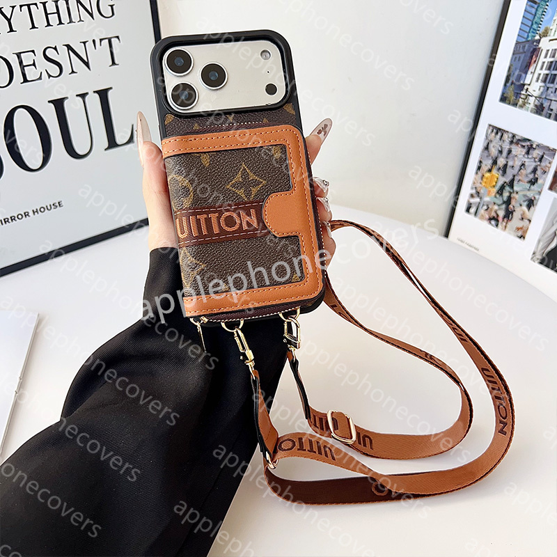 17 pro max Designer Wallet Phone Case iPhone Case Leather Card Holder for Apple iPhone 16 15 ProMax 14 13 12 Crossbody Mobile Cover Lanyard Cell Phone Cases 2026