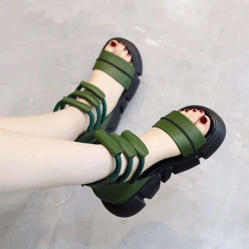 Thick Heel Women Sandals Womens Hollow Open Toe Shoes Fashion Casual Sandals Female Flat Roman Shoes Summer 260306