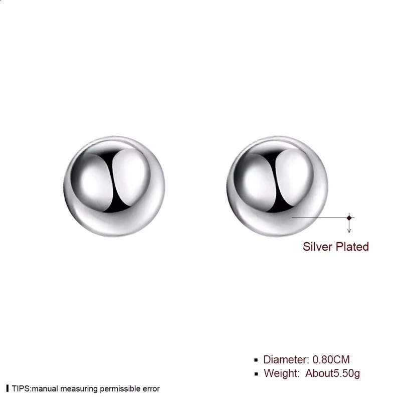 925 Sterling Silver 810mm Round Smooth Solid Bead Ball Stud Earrings For Women Wedding Engagement Party Jewelry 260129