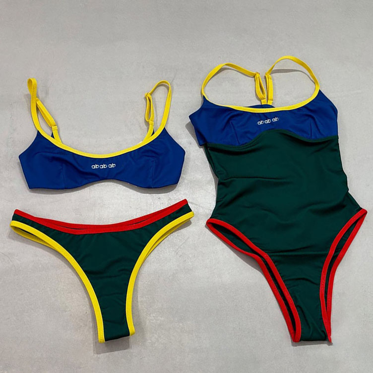 Brand Color Blocked Bikini Swimwear Luxury Women Split Beach Bra Briefs Summer Vacation Pool Party Yacht Swimsuit