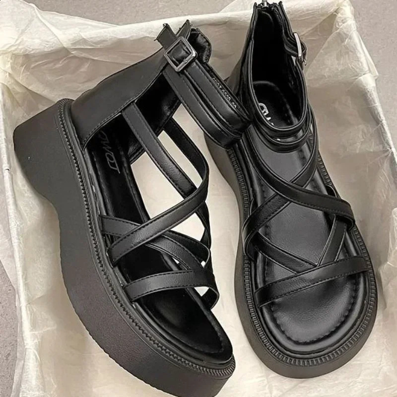 Thick Heel Women Sandals Womens Hollow Open Toe Shoes Fashion Casual Sandals Female Flat Roman Shoes Summer 260306