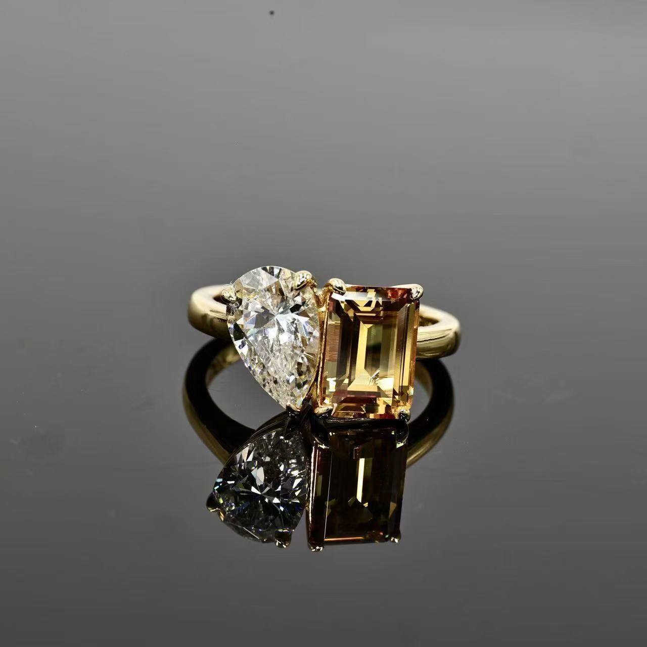 Goldjewelry Factory Wholesale Radiant Cut Good Fire Quality Yellow Moissanite Diamond Stone Rings Women Engagement for Womens