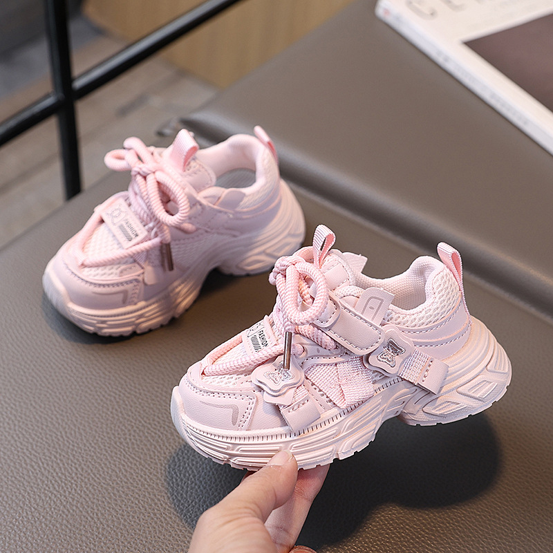 Childrens casual shoes childrens sports shoes suitable for girls pink white shoes mesh breathable running short Youth Sport Shoes Big Size 22-30