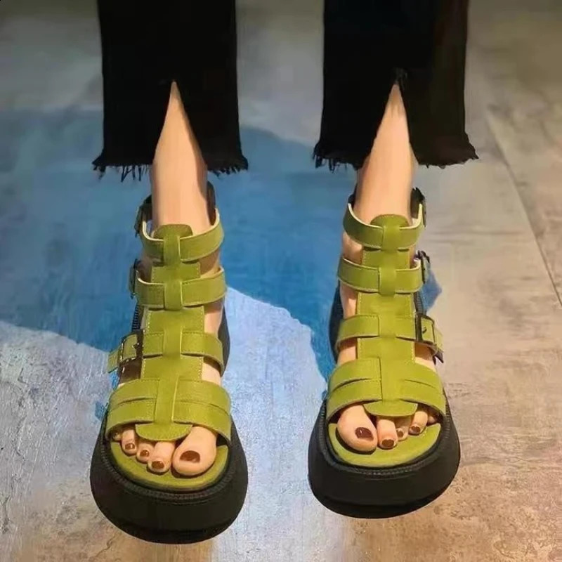 Thick Heel Women Sandals Womens Hollow Open Toe Shoes Fashion Casual Sandals Female Flat Roman Shoes Summer 260306