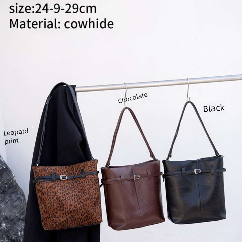 Luxury Shoulder Bags Totes Genuine Leather Women S Autumn Winter New High Quality Matte Cowhide Vintage Style Leopard Print Bucket Bag SENYY