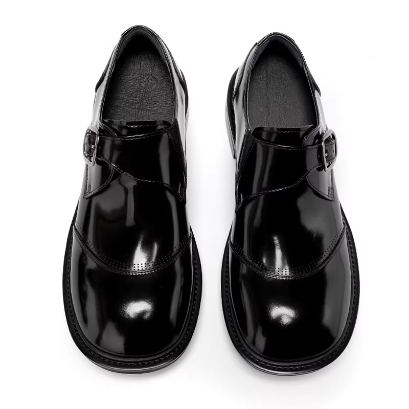 Genuine Leather Men's Shoes Buckle Monk Shoes Business Breathable Casual Leather Shoes Bright round Head Trendy Shoes