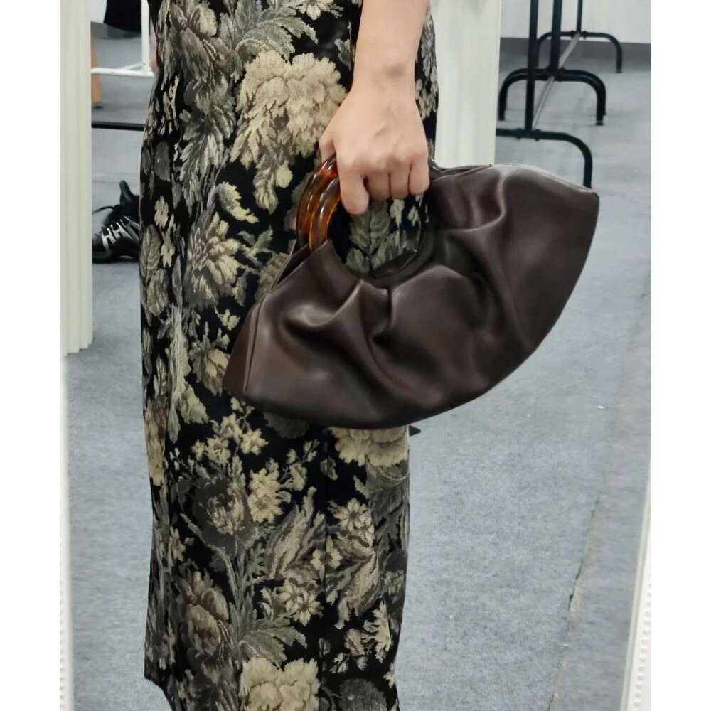 Luxury shoulder bag Hobo French retro pleated large capacity cloud bag dumpling bag round handle cow horn bag premium leather handbag SENYY