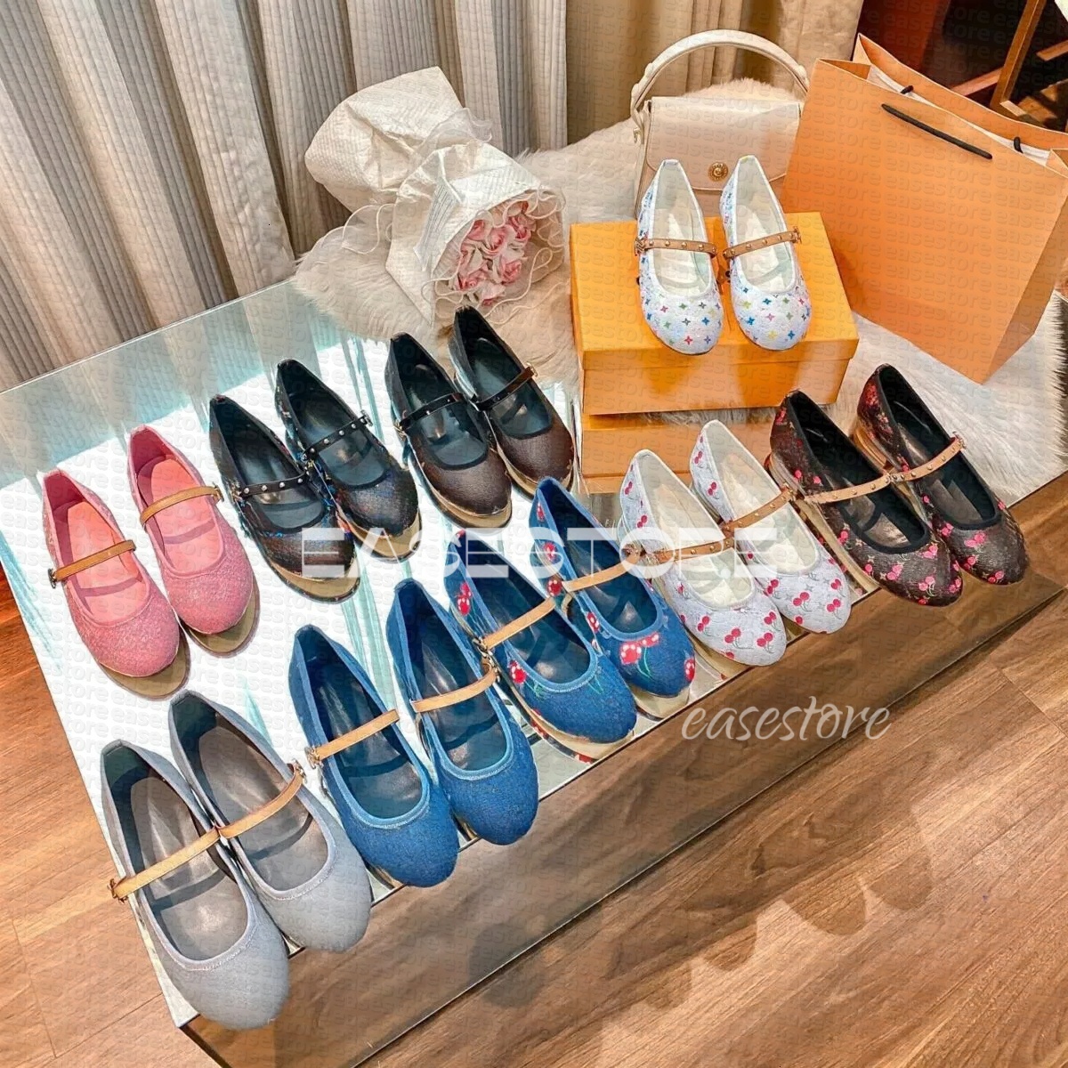 Designer Womens Ballet Flat mules Ballerina Pump Cherry blossom Romy Aplayful Statement mule Rainbow Ballets Lightweight pink Denim Flat Ballet Mary Jane shoe