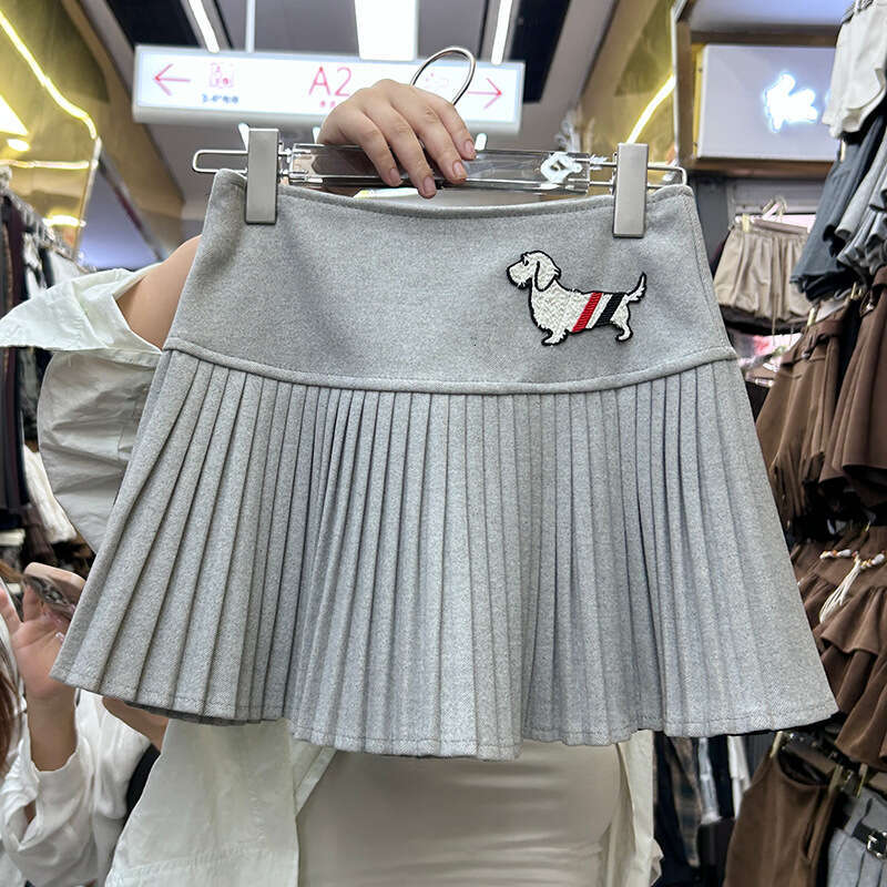 Puppy Embroidery College Style Women's For Spring Autumn, Sexy And Stylish, Anti-Exposure A-Line Pleated Mini Skirt