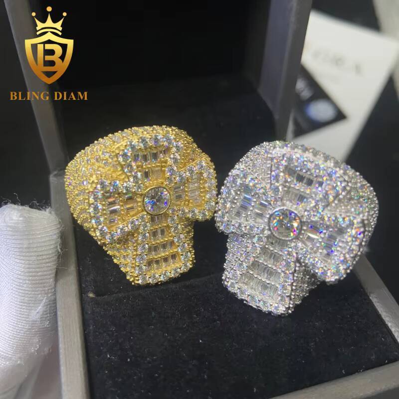 Hot Sale Cross Shape Ring 925 Sterling Silver Moissanite Rings Iced Out Moissanite Hip Hop Style Jewelry Pass Diamond Test GRA