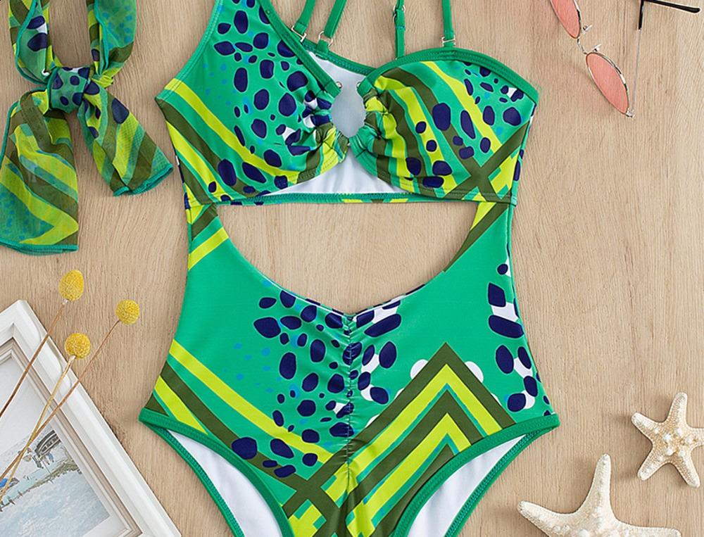 African Printed Swimsuit Women Swimwear Cut Out Monokini Shoulder Beach Bathing Suits Totem Swimming Suit 210520