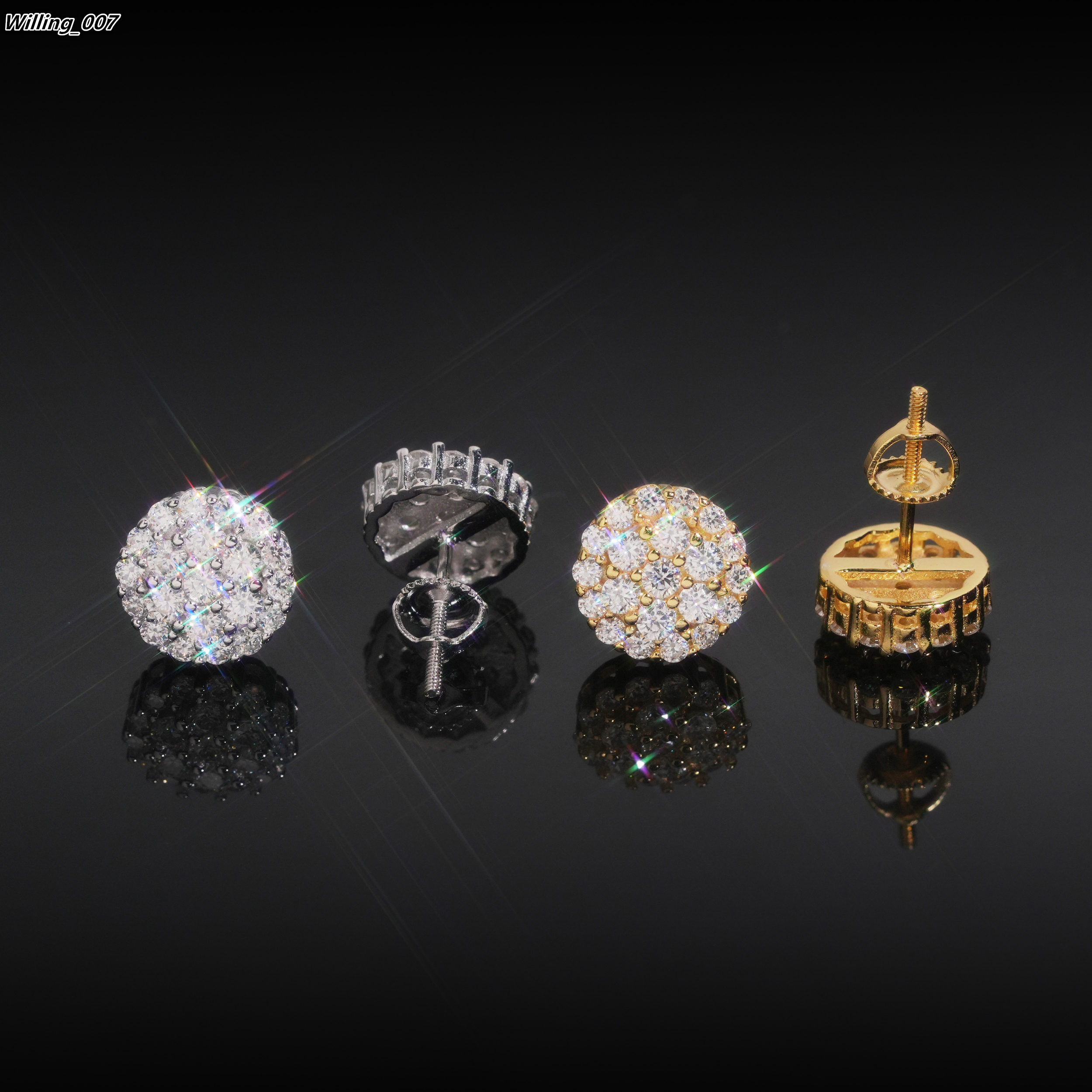 Bling Diamond Moissanite Stud Earrings 925 Silver Gold Plated Round Brilliant Cut D VVS Moissanite Jewelry Earrings Women Men