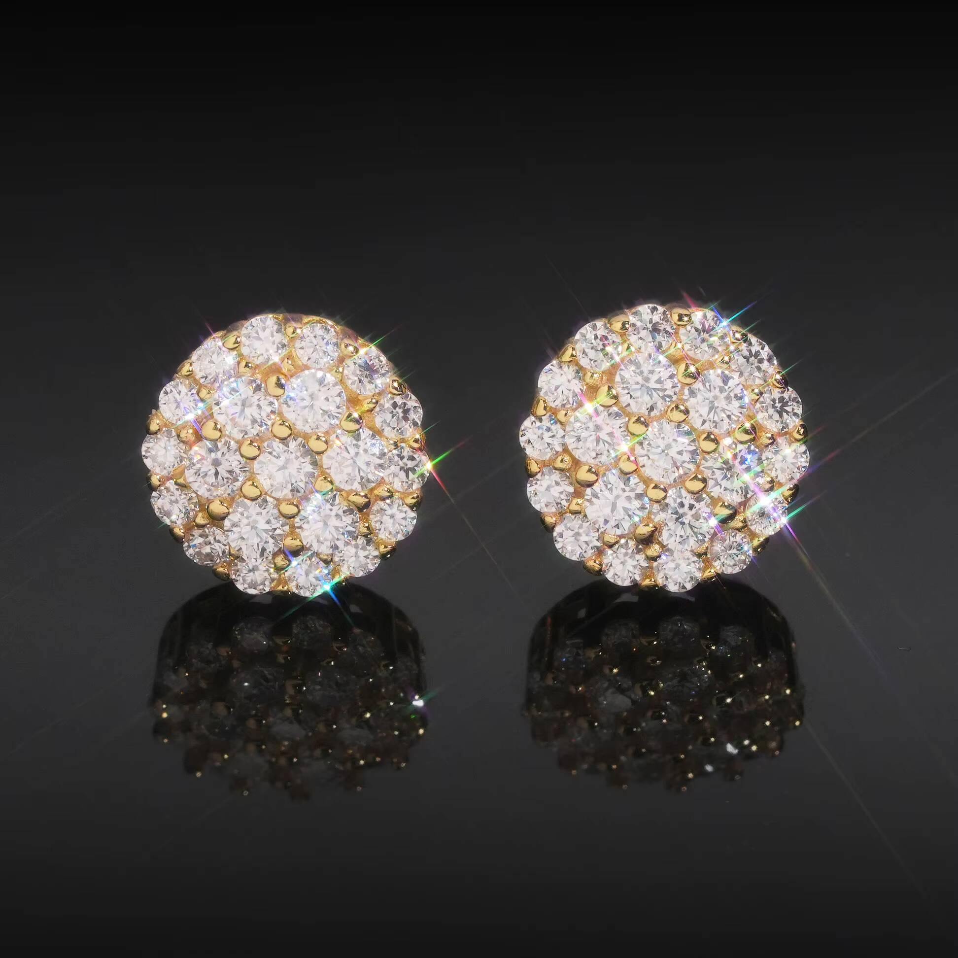 Bling Diamond Moissanite Stud Earrings 925 Silver Gold Plated Round Brilliant Cut D VVS Moissanite Jewelry Earrings Women Men