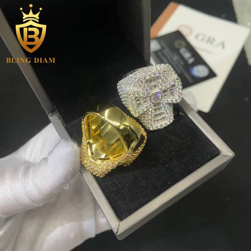 Hot Sale Cross Shape Ring 925 Sterling Silver Moissanite Rings Iced Out Moissanite Hip Hop Style Jewelry Pass Diamond Test GRA