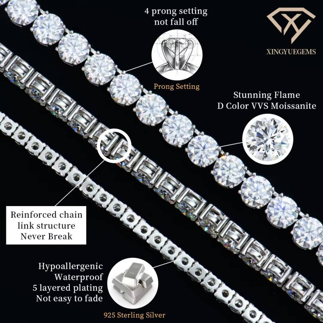 Xingyue Jewelry 2mm-6mm Gra 925 Sterling Silver Ice Out Diamond Mossanite Moissanite Tennis Link Necklace Chain for Men Women
