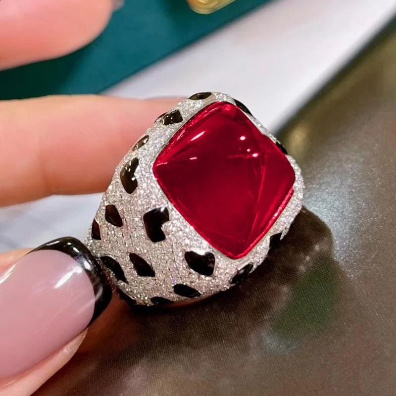 Foydjew Jewelry Leopard Texture n Large 17 Sugar Tower Multicolor Crystal Ruby Rings For Women 260202