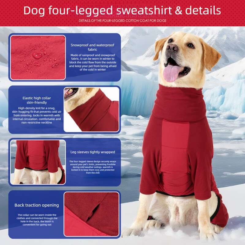 Famous brand Cross Border New Winter Windproof Waterproof Thickened Cotton Coat Four Leg Full Coverage High Collar Adjustable Large Dog Clothes pupaka