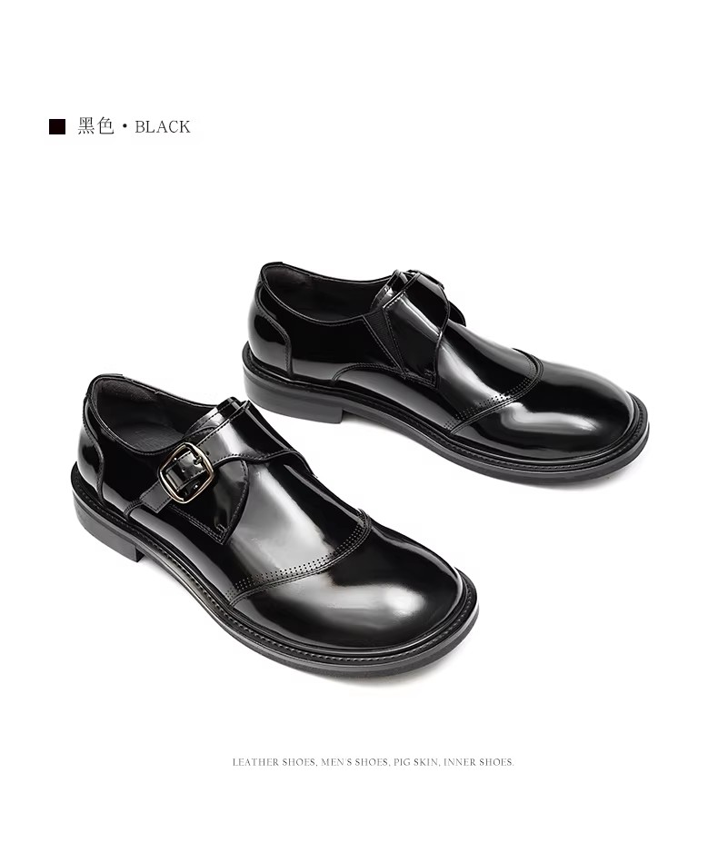 Genuine Leather Men's Shoes Buckle Monk Shoes Business Breathable Casual Leather Shoes Bright round Head Trendy Shoes