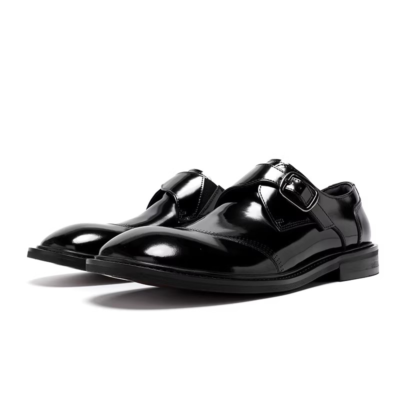 Genuine Leather Men's Shoes Buckle Monk Shoes Business Breathable Casual Leather Shoes Bright round Head Trendy Shoes
