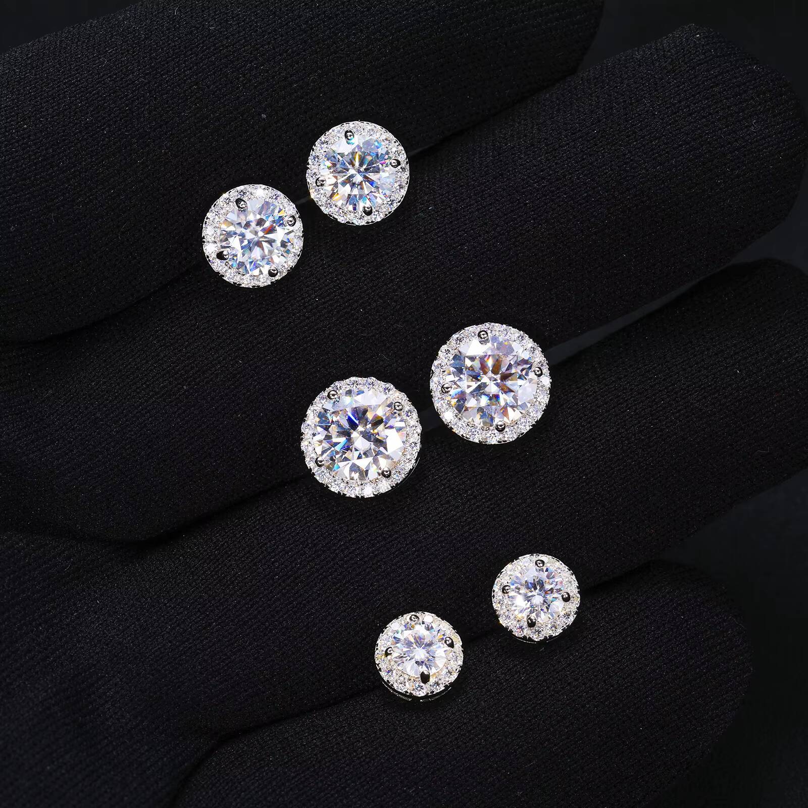 Fine Jewelry Screw Back Women Luxury Gold Plated 925 Sterling Silver Iced Out VVS Moissanite Diamond Halo Stud Earrings for Men