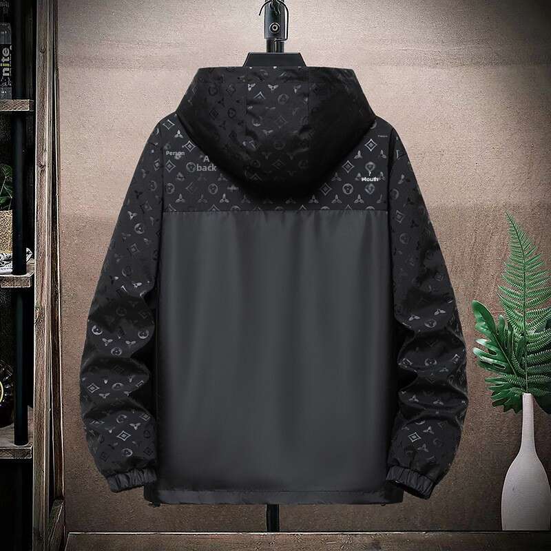 European-Style Jacket, New Autumn Men's Fashion Hooded Coat, Stylish And Trendy Printed Patchwork Top For Young Men
