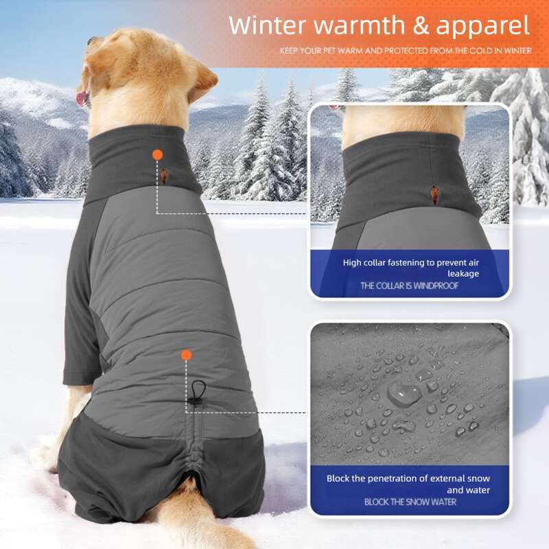 Famous brand Cross Border New Winter Windproof Waterproof Thickened Cotton Coat Four Leg Full Coverage High Collar Adjustable Large Dog Clothes pupaka