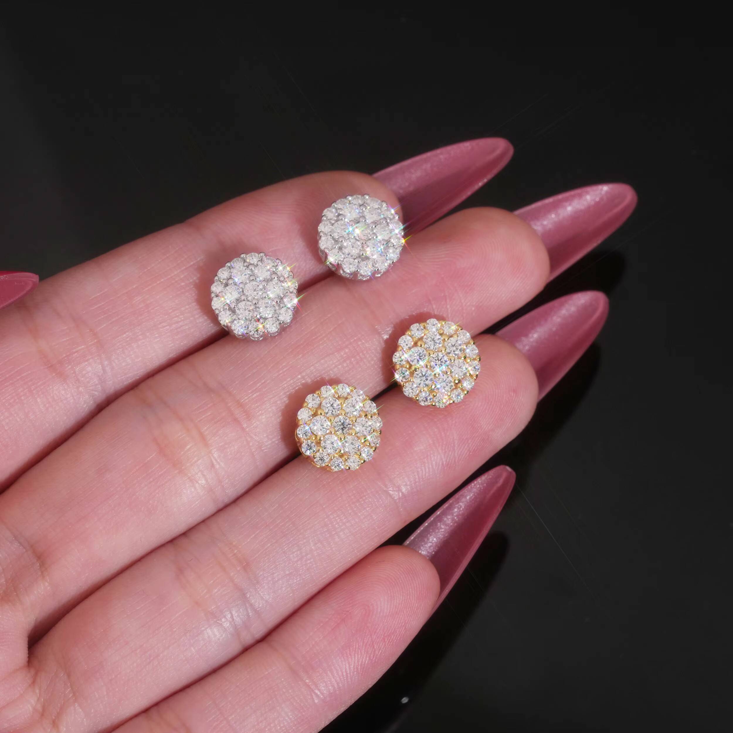 Bling Diamond Moissanite Stud Earrings 925 Silver Gold Plated Round Brilliant Cut D VVS Moissanite Jewelry Earrings Women Men