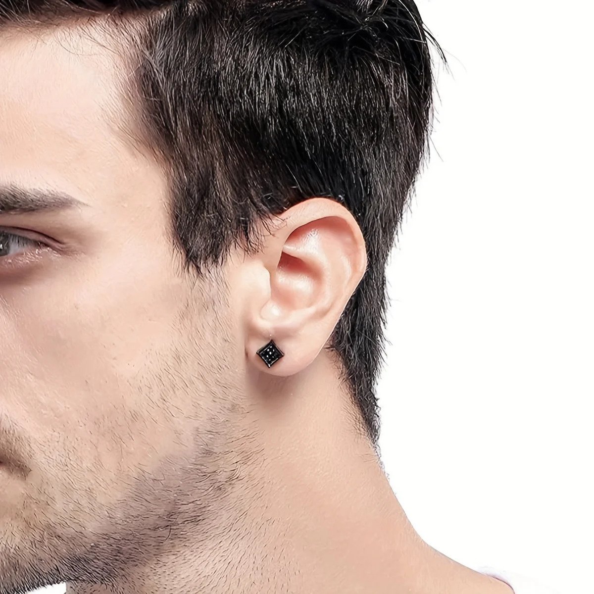 4 Pairs Fashion Style Mens Stainless Steel Magnetic Stud Earrings Sparkling Cubic Zirconia Strong Hold Non-Piercing Ear Clasps 260129