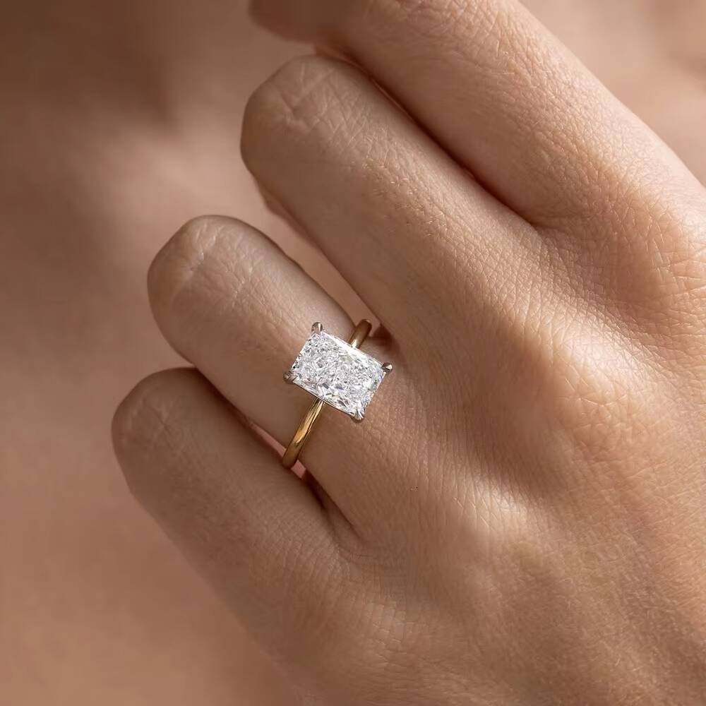 Factory Price Radiant Cut Moissanite Bridal Ring Gold Silver Platinum Setting Global Shipping in wholesale