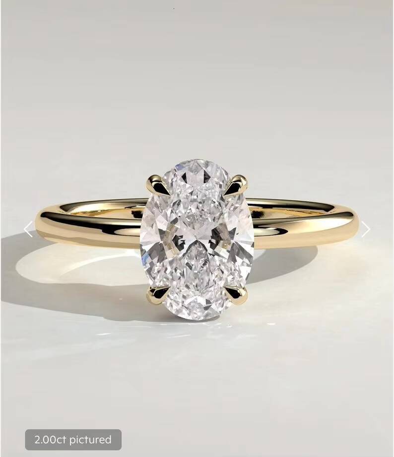 Moissanite Oval Cut Diamond Premium Solitaire Ring For Women Gold Plated With 925 Silver High Quality Wedding Ring Gift For Her