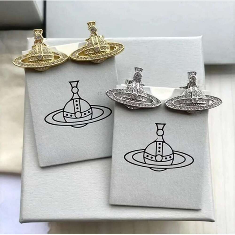 Designer earrings High Version Queen Dowager Full Diamond Flat Saturn Classic Light luxury earrings west wood earring