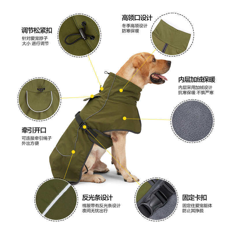 Famous brand winter cross-border pet clothes with plush large dog clothes, thickened warm dog clothes, reflective waterproof cotton clothes in stock p