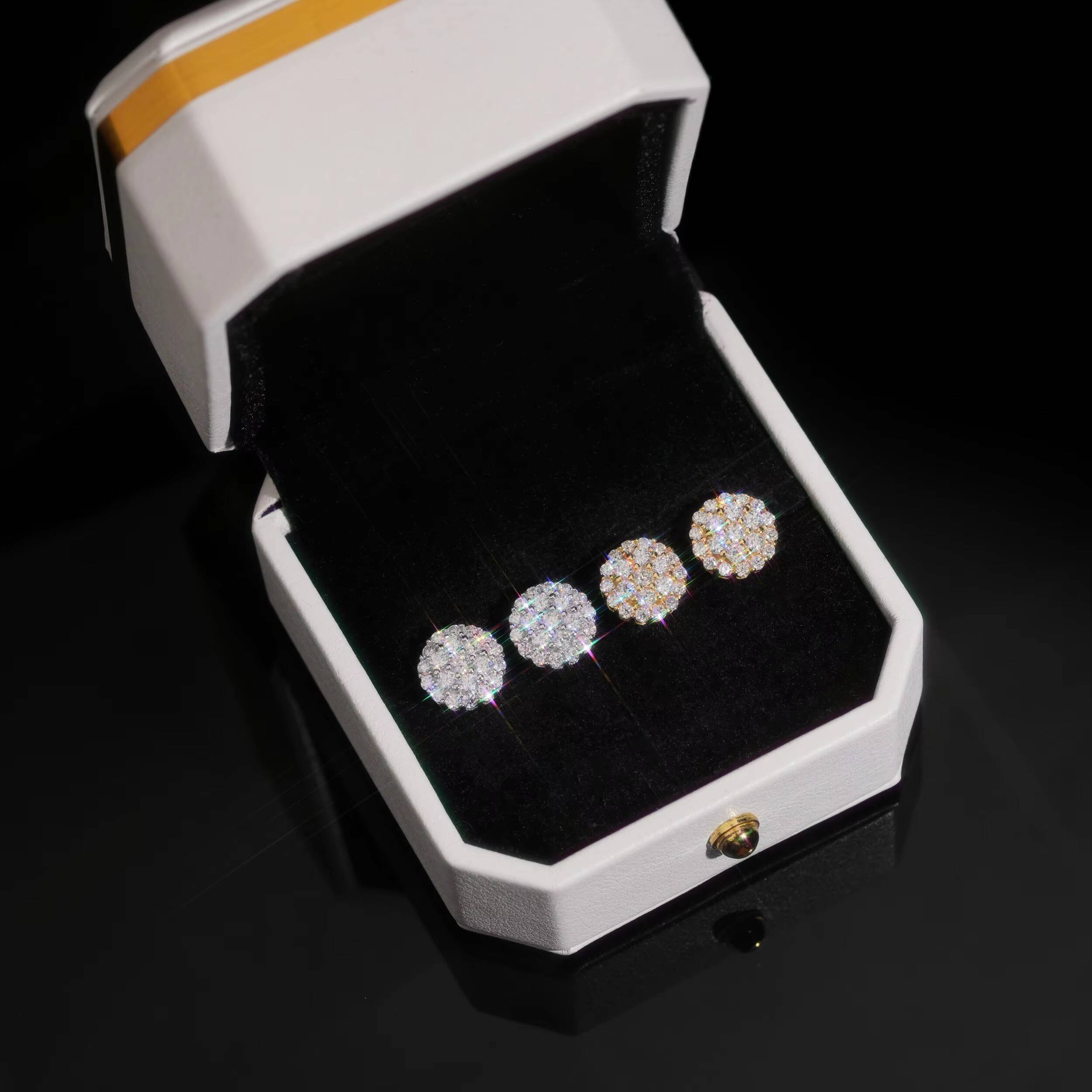 Bling Diamond Moissanite Stud Earrings 925 Silver Gold Plated Round Brilliant Cut D VVS Moissanite Jewelry Earrings Women Men