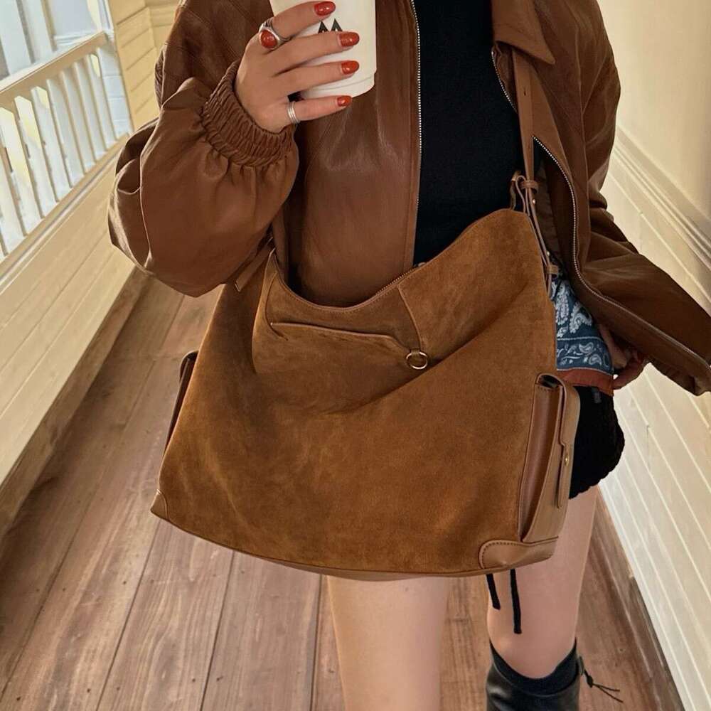 Luxury handbag autumn and winter retro new frosted cowhide shoulder bag, large capacity tote bag, mountain versatile leather women's bag SENYY