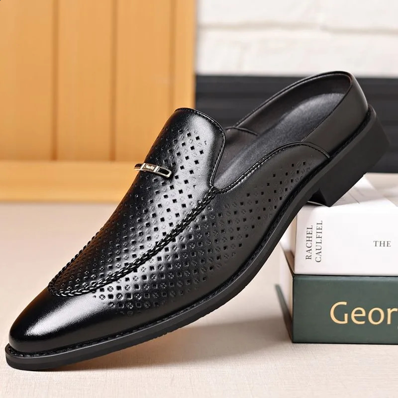 half shoes dress mules for man loafers shoe suit formal slippers for man casual business man slippers outdoor mules homme 260202