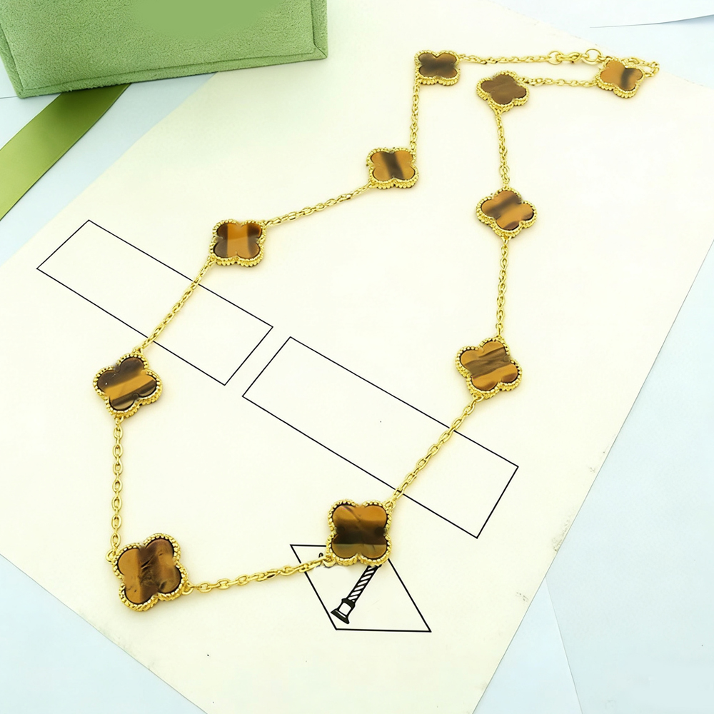 Designer vintagealhambra necklace 10 motifs women high quality pendant yellow gold Mother-of-pearl chain jewelry Black Red agate Malachite flowers with box EJ1818