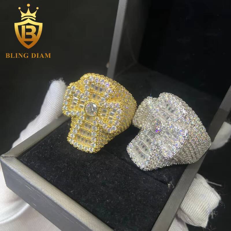 Hot Sale Cross Shape Ring 925 Sterling Silver Moissanite Rings Iced Out Moissanite Hip Hop Style Jewelry Pass Diamond Test GRA