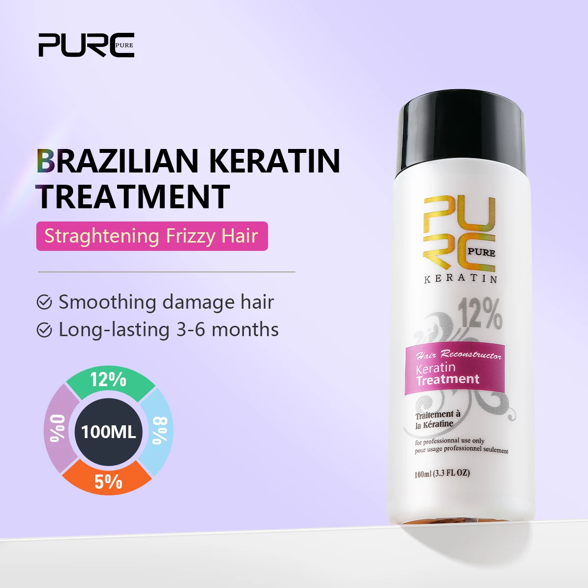 Shampoo Conditioner PURC Brazilian Keratin Treatment maquillaje Formalin Professional Straightening Smoothing Curly Frizz Dry Repair Cream Hair Care Y