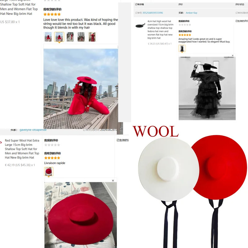 King Wheat Wide Big Brim Wool Flat Formal White Women Fedora Stage Show Felt Cap Winter Bandage Lady Fashion Outdoor Top Hat 260124