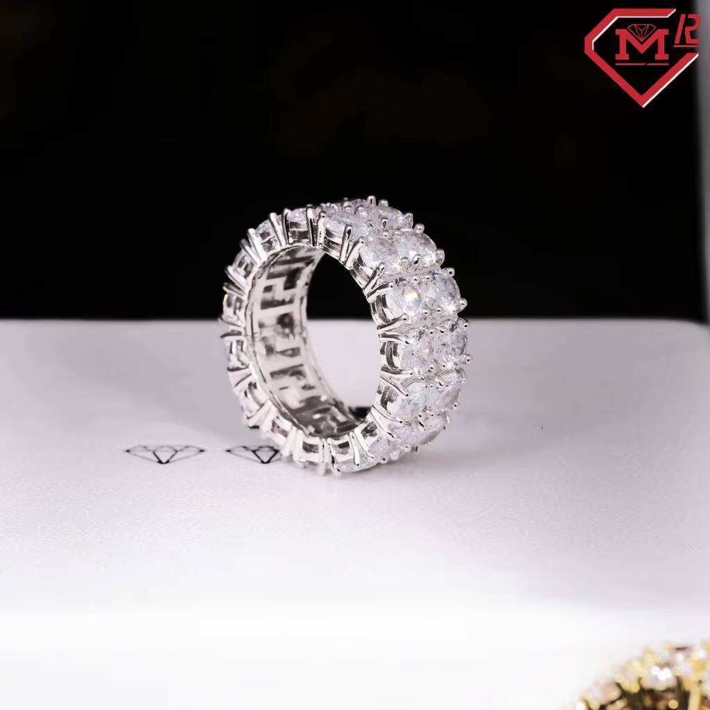 Bling Moissanite Ring Men 925 Sterling Silver Hip Hop Diamond Double Row Ring Pave Setting Moissanite Ring