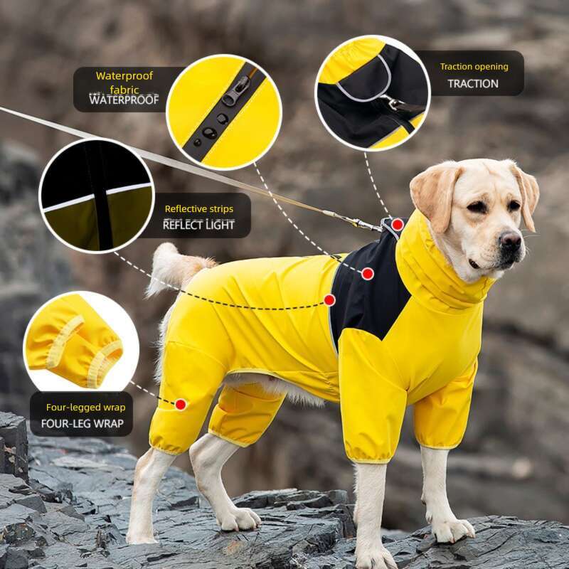 Famous brand Cross border pet jacket four legged full cover dog clothing waterproof windproof for medium and large dogs belly covering pupakaIK