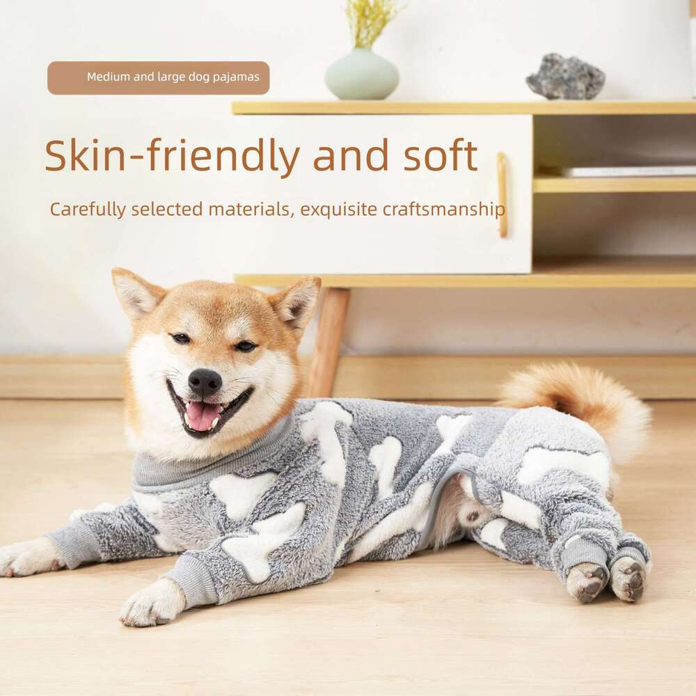 Famous brand cross-border new cross-border pet clothes flannel winter four legged full package home clothes, medium warm small dog cotton clothes pupa