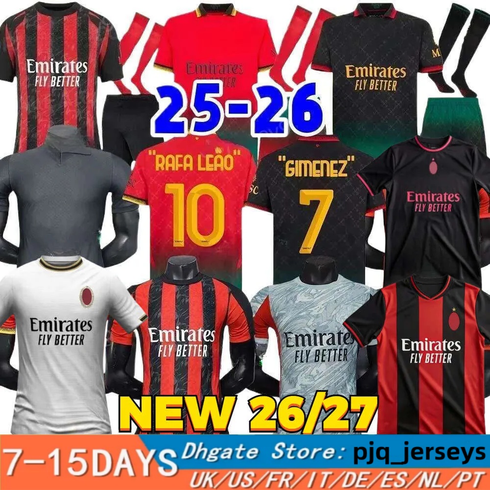25/26/27 AC MilLAn Soccer Jerseys Maglia MODRIC 2025 2026 Home Away Third THEO PULISIC ROMAGNOLI RAFA LEAO JOAO FELIX GIMENEZ Fans Player Men Football Shirts Kids Kits