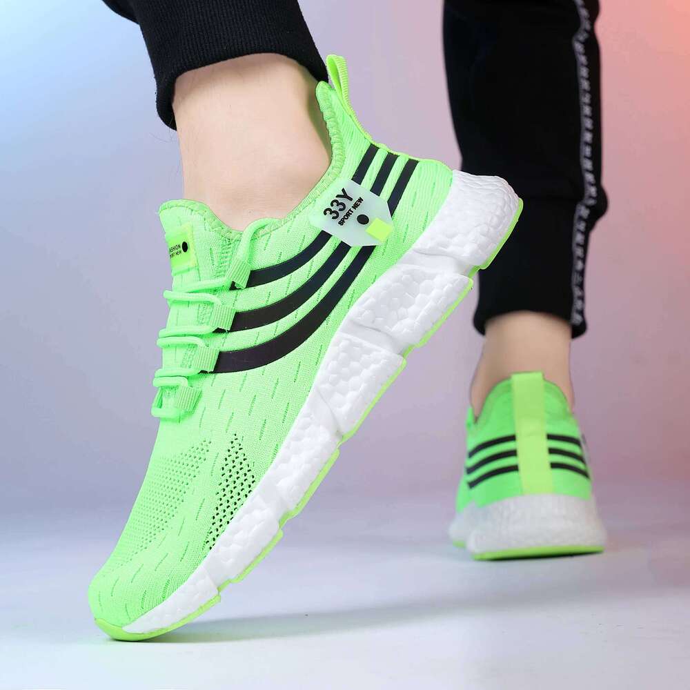 Men's Breathable Knitted Running Striped Fashion Design Lightweight Outdoor Exercise Jogging Training Sports Shoes