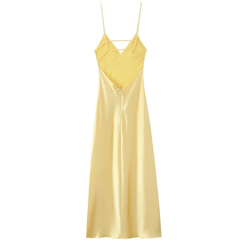HXAO Womens Yellow Slip Dress Summer 2025 Woman Satin VNeck Party Dresses Elegant Evening Sleeveless Backless Long Vestidos 066 260202