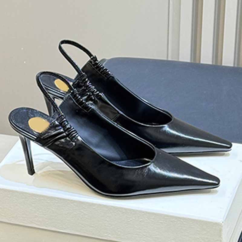 Elegant Ladies Anne Marie slingback pumps smooth leather elongated pointed toe Sandals elasticized slingback strap Designer high heels Leather Pumps With Box