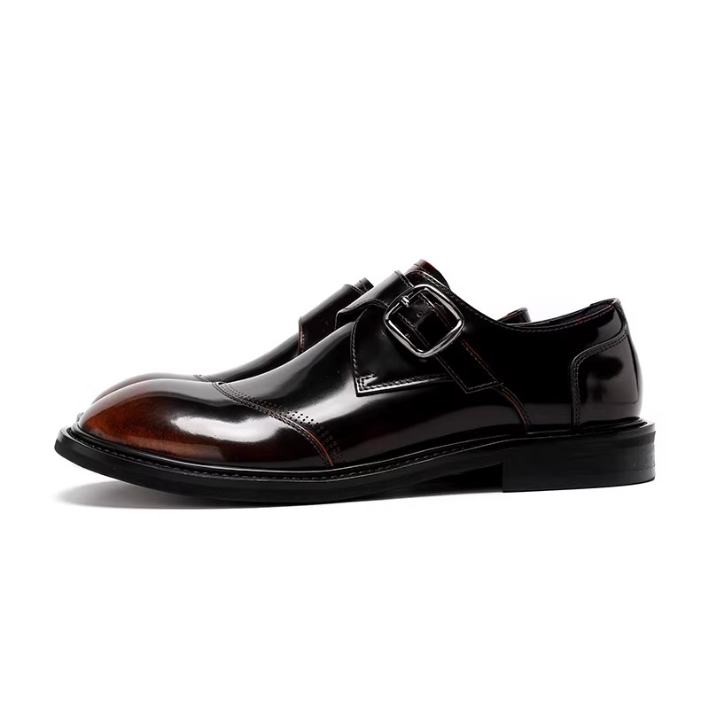 Genuine Leather Men's Shoes Buckle Monk Shoes Business Breathable Casual Leather Shoes Bright round Head Trendy Shoes